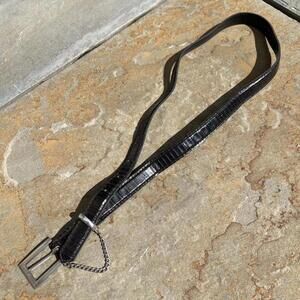 90s Black Croc Embossed Faux Leather Chain Belt